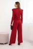 Women's cotton set with a blouse and wide-leg pants maroon
