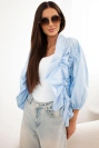 Women’s cotton cover-up with ruching and tie fastening blue