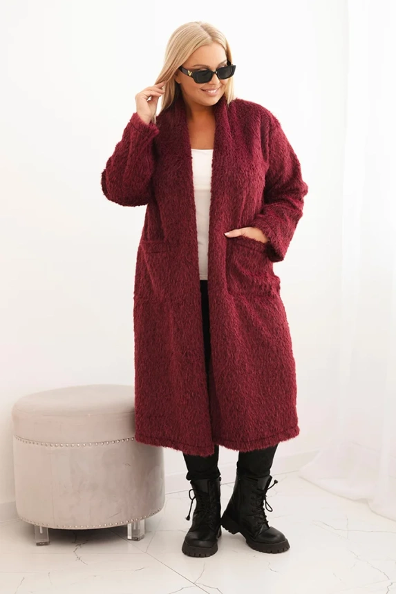 Płaszcz damski Plus Size z wiskozy bez zapięcia z kieszeniami śliwkowy