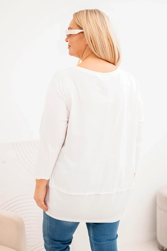 Bluzka damska Plus Size z bawełny z ozdobnymi guzikami i podwijanymi rękawami ecru