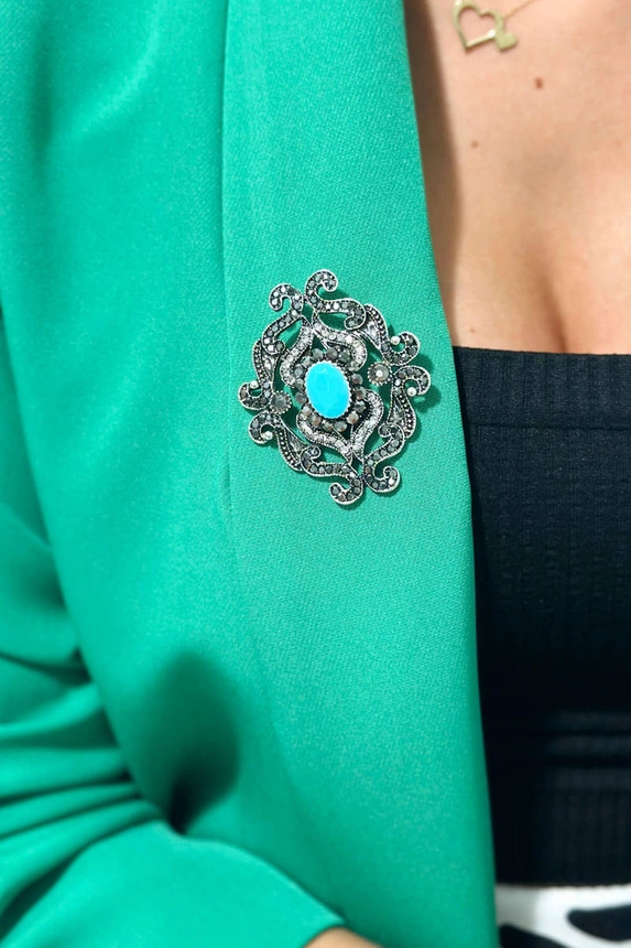 Brosche XZ459-107 silber + blau