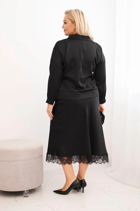 Damen Komplett Plus Size mit satinierter Oberfläche und Spitze schwarz