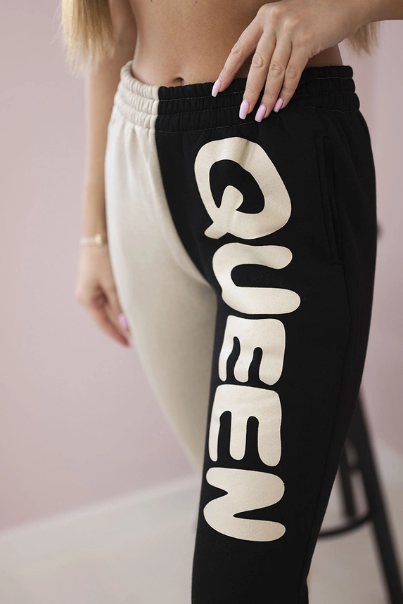 Dámské tepláky s nápisem QUEEN černý
