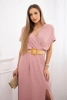 Long dress with a decorative belt  dark powder pink