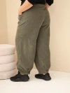 Damenhosen Baumwolle Plus Size Cord mit einem Gummibund in der Taille und Taschen khaki