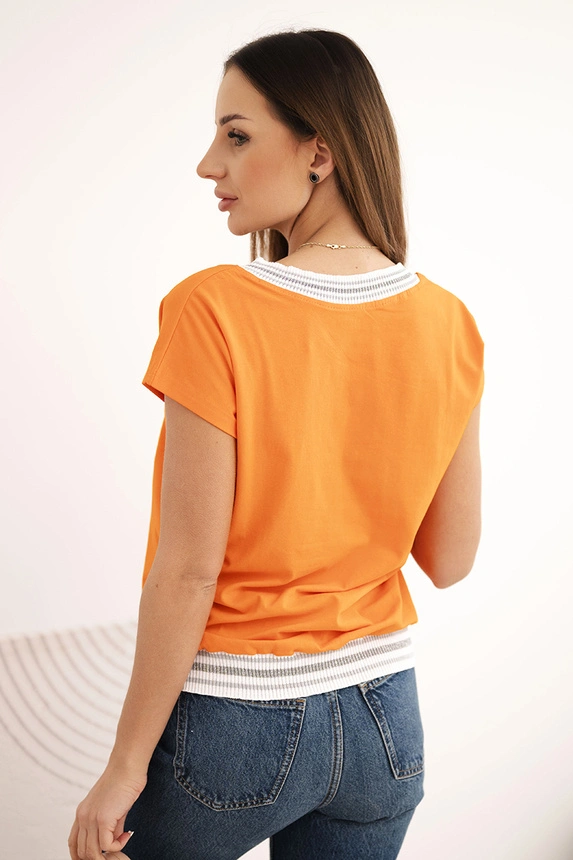 Women's cotton blouse with V-neck and NEW YORK print orange