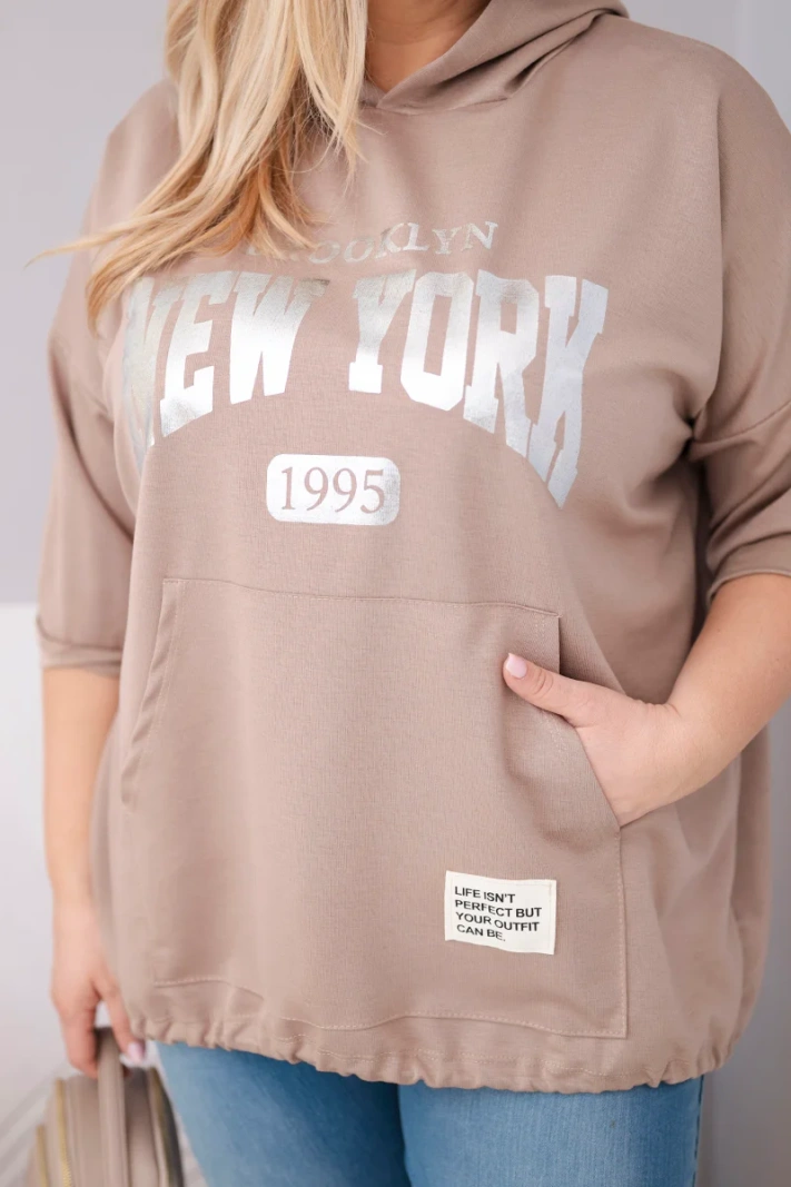 Dámska mikina Plus Size z viskózy s kapucňou a kangurovým vreckom fango