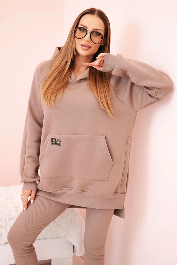 Damenanzug aus Baumwolle mit Kapuzenpullover und Leggings mit hohem Bund fango