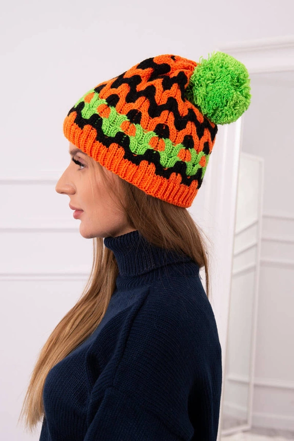 Women's cap Laila K283 orange neon +black+green neon