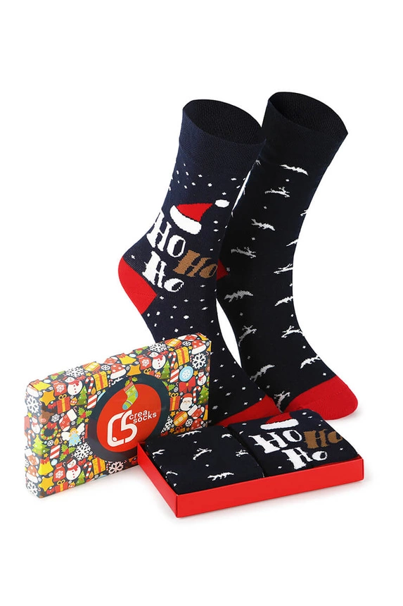 Unisex Christmas socks in a box – set of 2 pairs with reindeer and the inscription Ho Ho