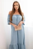 Women's dress with short sleeves and frill light denim