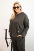 Komplet dámský Plus Size máslová mikina a kalhoty s kapsami khaki