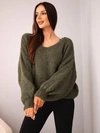 Sweter damski z dodatkiem wełny luźny fason khaki