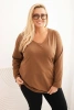 Dámská blůza Plus Size s výstřihem do V a dlouhým rukávem hnědá