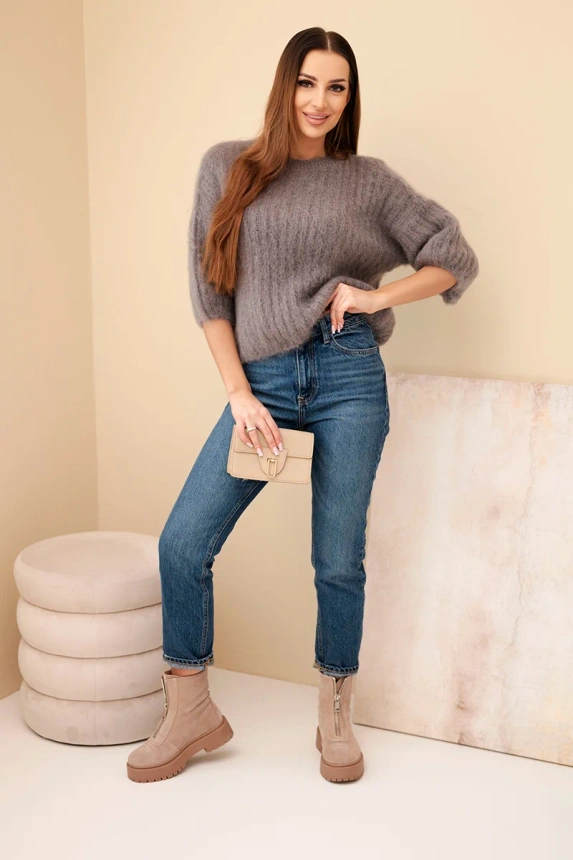 Damenpullover aus Mohair mit kurzen Ärmeln fango