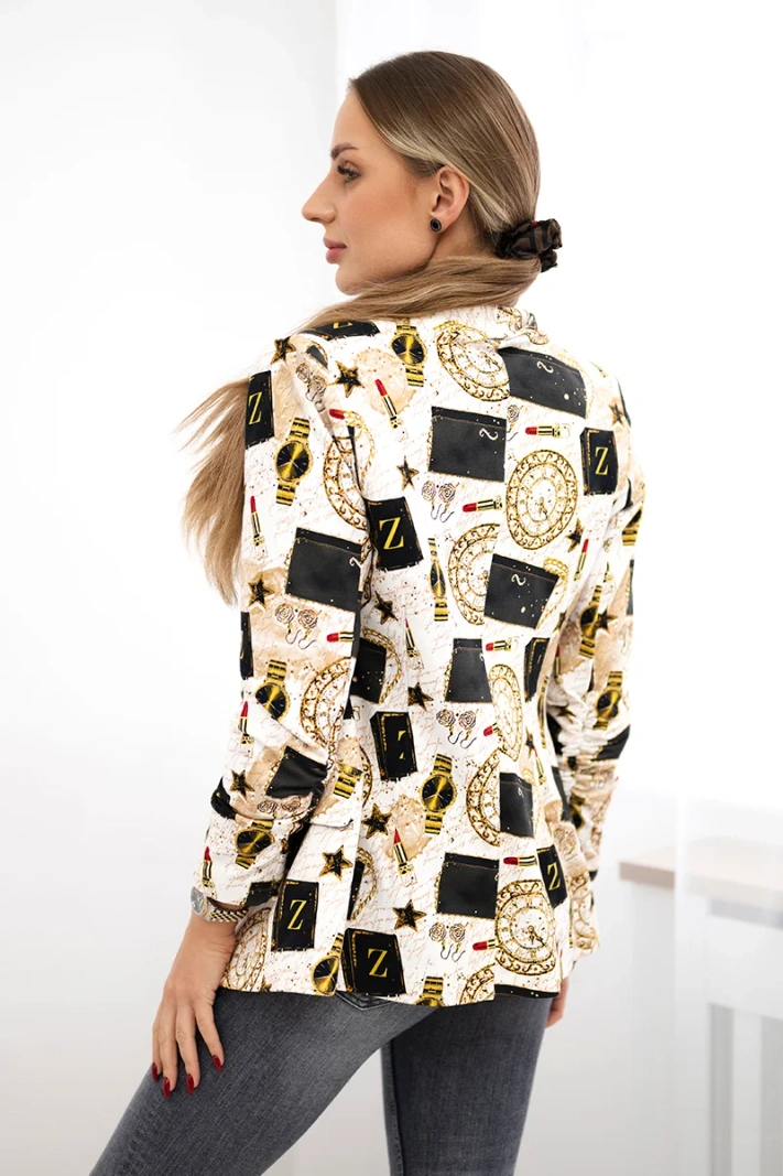 Jacke aus Baumwolle mit buntem Print ecru+schwarz