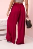 Women's wide viscose trousers with an elastic waistband dark burgundy