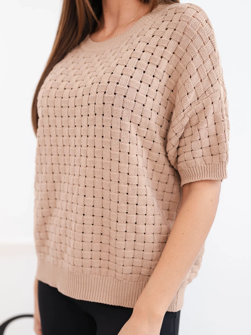 Women's cotton openwork short-sleeve sweater camelowy