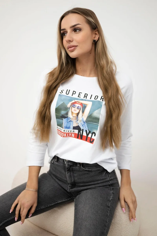 Superior bedruckte Bluse weiß