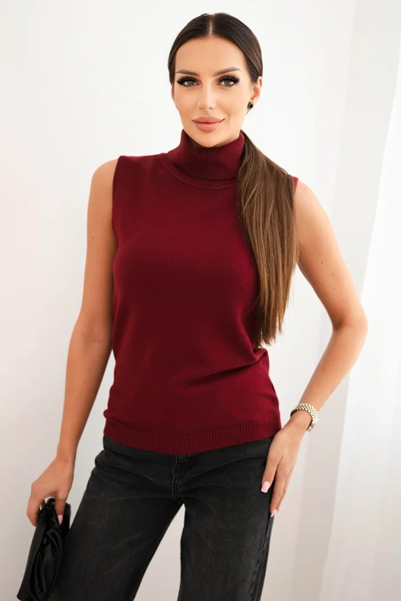 Women's sleeveless viscose blouse with a turtleneck burgundy