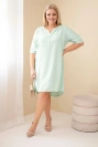 Women's viscose plus-size dress with short sleeves and V-neck dark mint