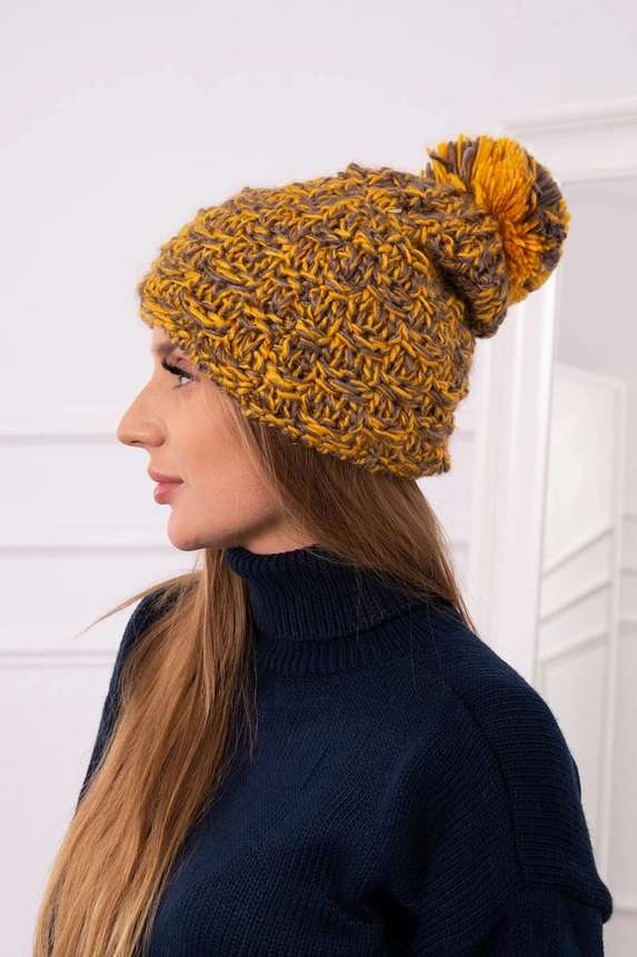 Fiona vilnonė kepurė K275 mustard+cappuccino