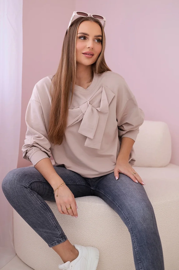 Bavlněná halenka s mašlí béžový