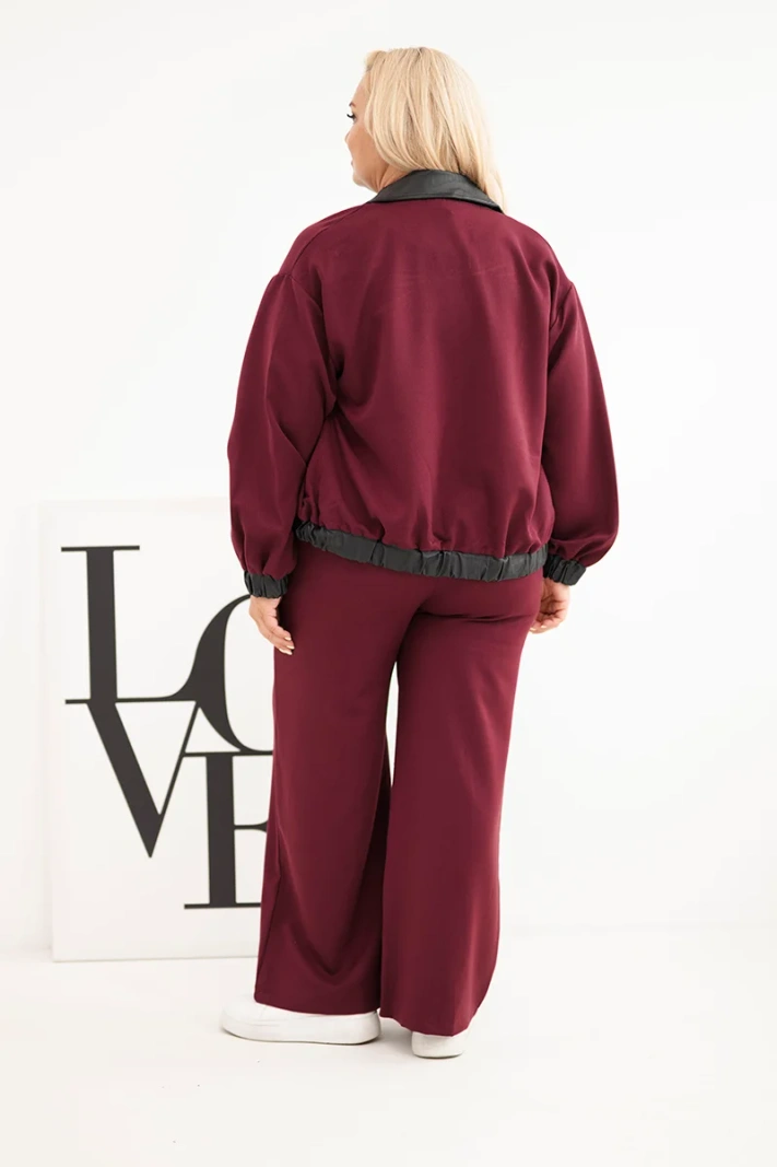 Damen-Set Plus Size mit Reißverschluss-Sweatshirt und weitem Hosen rotburgund