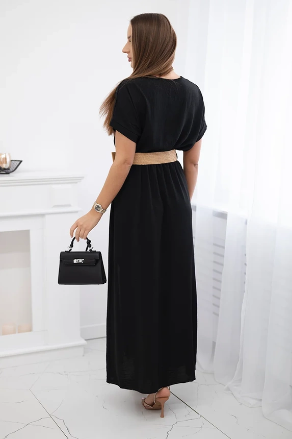 Langes Kleid mit Ziergürtel schwarz