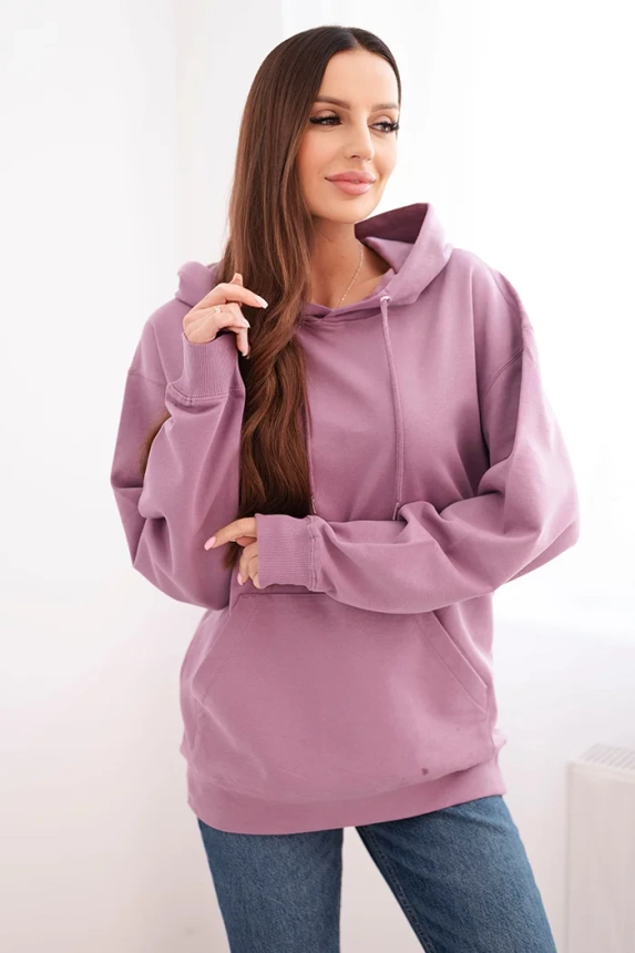 Women's cotton looped hoodie with kangaroo pocket dark pink
