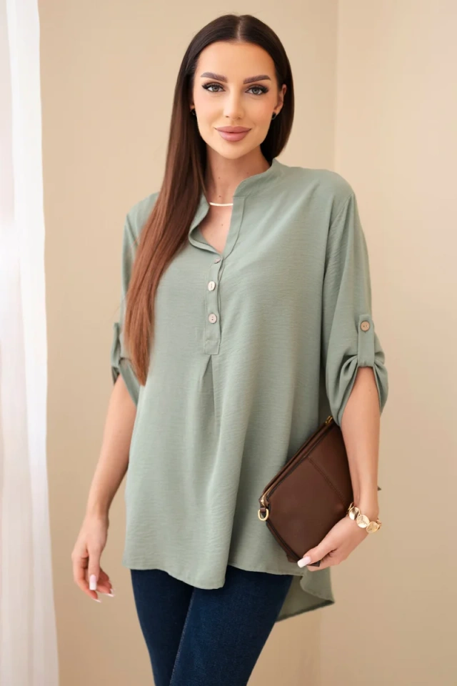 Blouse with a longer back light khaki
