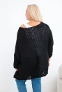 Damen Oversize Strickpullover mit V-Ausschnitt und längerem Rückenteil ajour schwarz