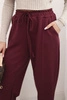 Elegant women's high-waisted trousers with a tie at the waist burgundy