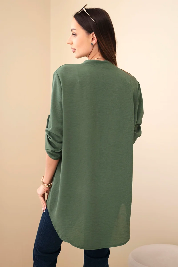 Blouse with a longer back dark khaki
