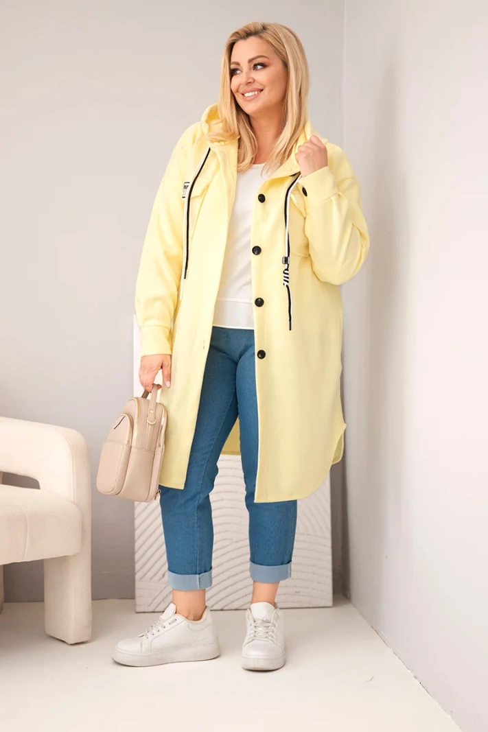 Plus-size women's hooded coat with button fastening yellow