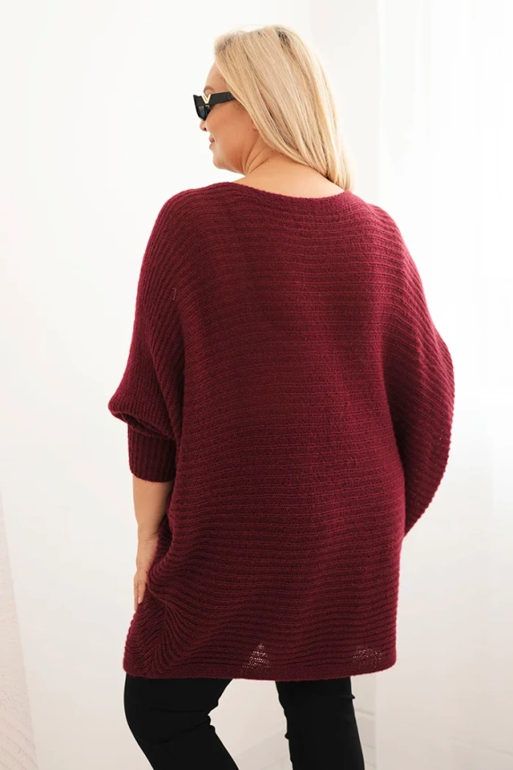 Women's Plus Size Sweater with Mohair Poncho burgundy