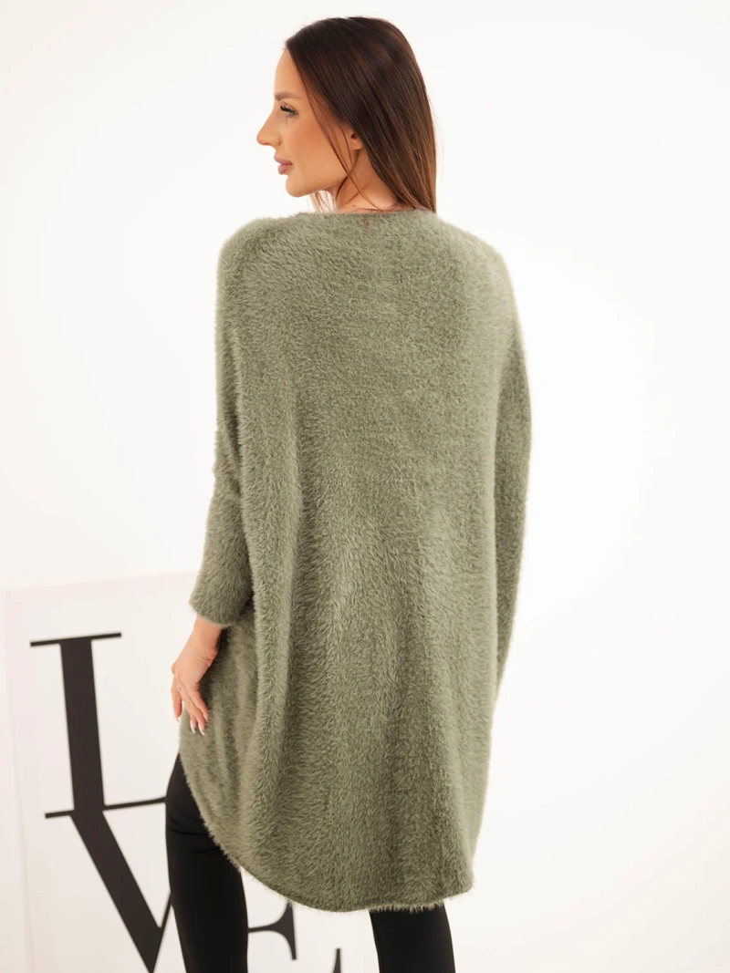 Sweter damski Plus Size z dekoltem V khaki