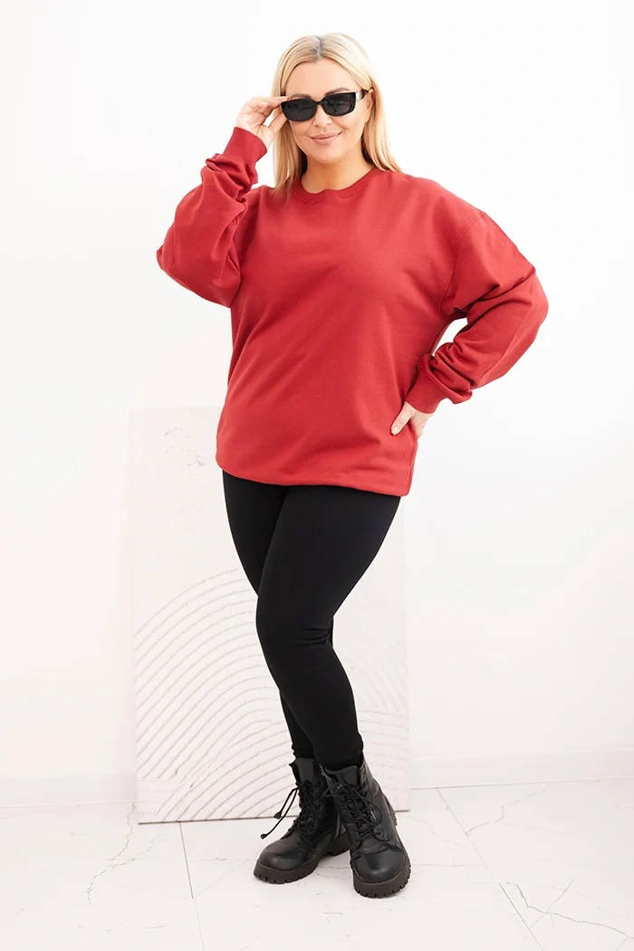 Damenpullover Plus Size aus Baumwolle basic mit Rundhalsausschnitt bordeaux