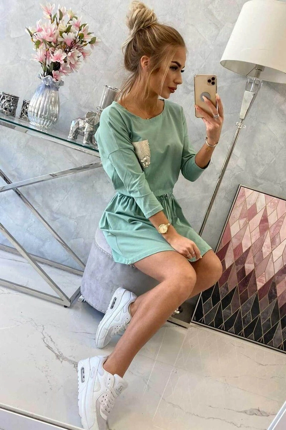 Dress with sequin pocket dark mint