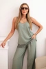 Damenensemble aus Viskose, Top mit breiten Trägern und Hose mit weitem Bein khaki