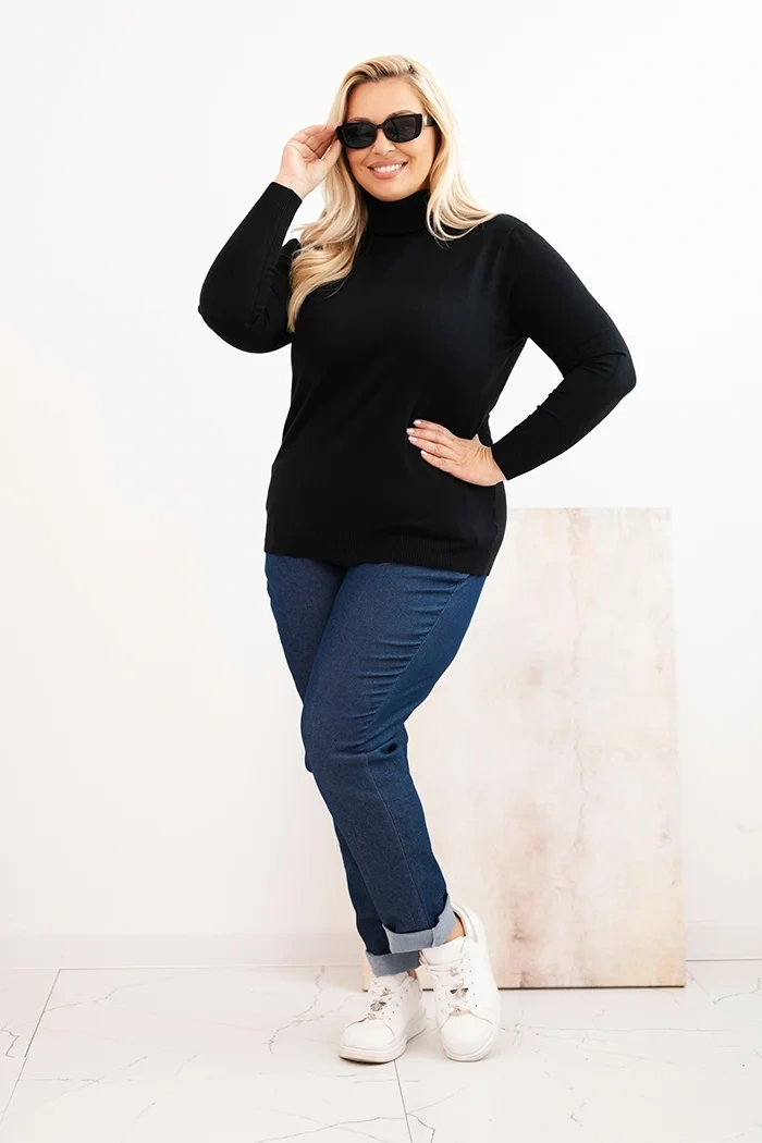 Women's viscose Plus Size sweater with a classic cut turtleneck black