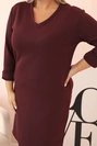 Damenkleid Plus Size mit V-Ausschnitt und Ärmel, bordeaux, masełkowa
