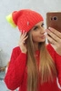 Moteriška kepurė su pomponu Judyta K347 oranžinė