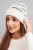 Women's winter hat with thick knit wool and stripes K465 ecru + graphite
