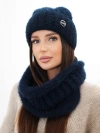 A set women's hat and snood made of knitwear navy blue
