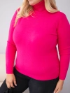 Sweter damski wiskozowy Plus Size z golfem o klasycznym kroju fuksja