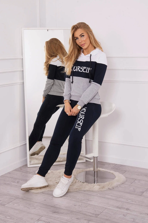 Set with print Yourself whit+navy blue