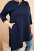Plus Size women's dress made of viscose with a loose fit and long sleeves navy blue
