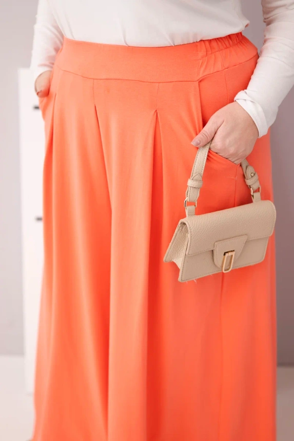 Plus Size women's cotton pants with wide legs and loose fit apricot