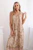 Viscose dress with print and tied neckline beige